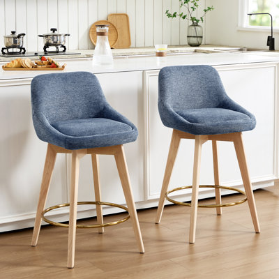 Tabouret de comptoir pivotant revêtu de lin 26,8 po Ashwell