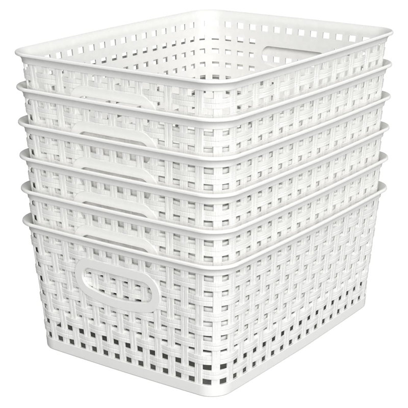 Ensemble de 6 paniers de rangement en plastique tissé blanc