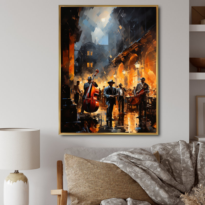 Lashaon Jazz Harlem Renaissance IV - art africain-américain, art mural, H 20 po x l 12 po x P 1 po, Cadre flottant doré