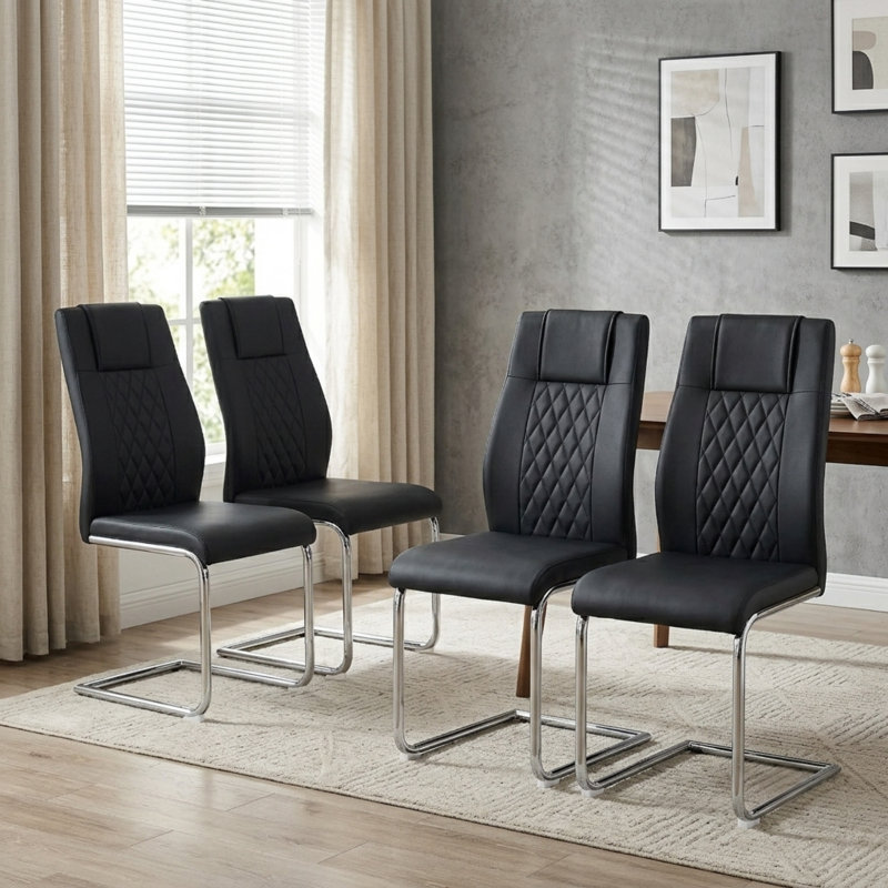 Ensemble de 4 chaises de salle à manger Kimara Modern, Set of 4, Noir, Argent