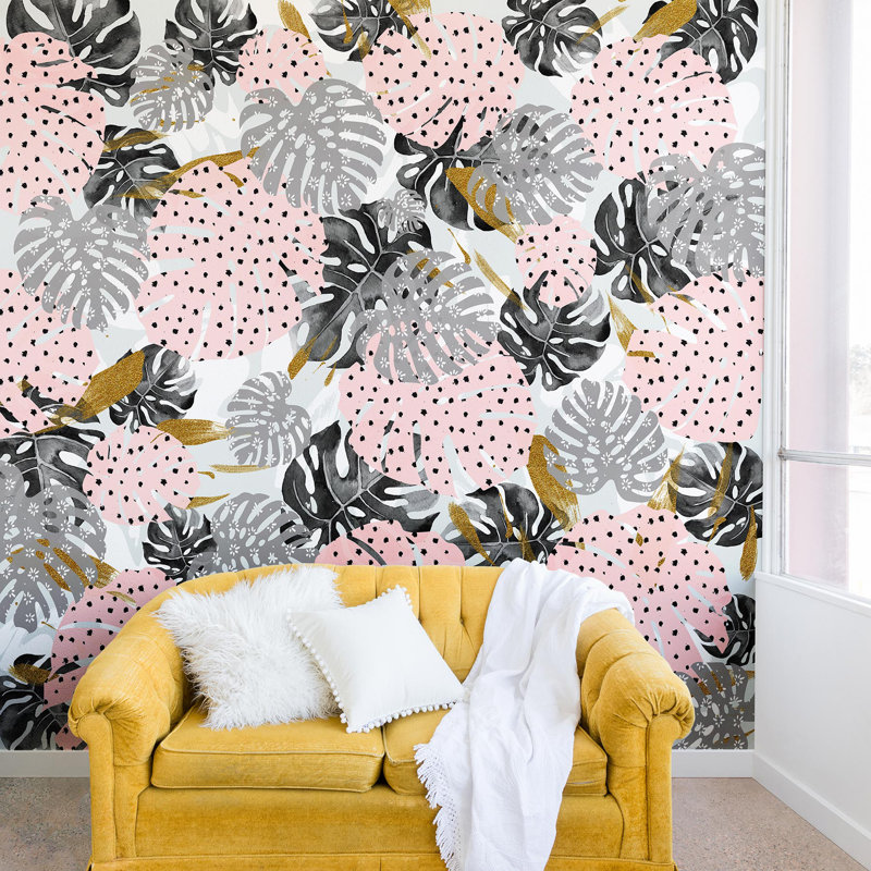 Murale Marta Barragan Camarasa Monstera, Rose, L 96 po x l 144 po