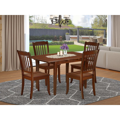 Ensemble de table de salle à manger 5 pièces pour 4 personnes comprenant une table de cuisine rectangulaire avec rallonge papillon et 4 chaises de salle à manger en tissu de lin, acajou