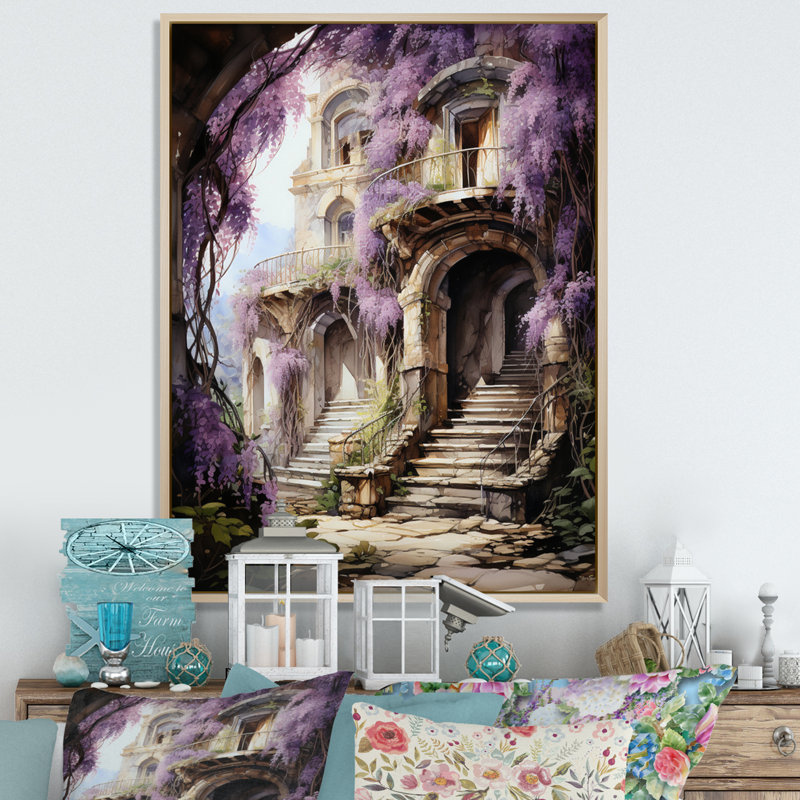 Carrafa Japon Art Wisteria arche III - impression, Cadre naturel flottant, H 44 po x l 34 po x P 1,5 po