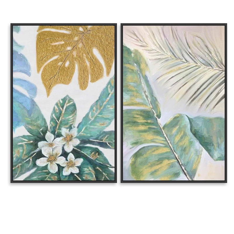 «Tropical Jungle Leaveas Abstract», 2 pièces, H 36 po x l 24 po, Noir