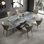 Simple Blue Microlite Rectangular Dining Table Set