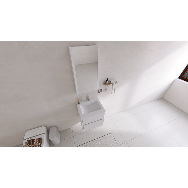 Ensemble de meuble-lavabo mural 20 po avec comptoir en céramique et armoire à pharmacie | Deux tiroirs à fermeture en douceur et finition imperméable à 5 couches