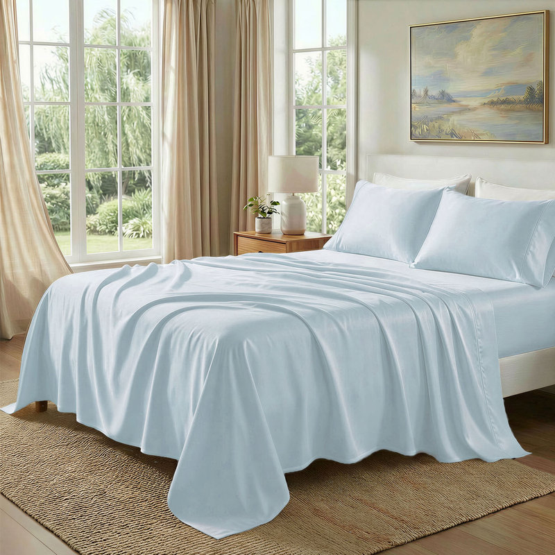 Ensemble de draps 100% coton égyptien 400 fils Threadmill, Ensemble de draps très grand californien avec 2 t, Bleu pâle