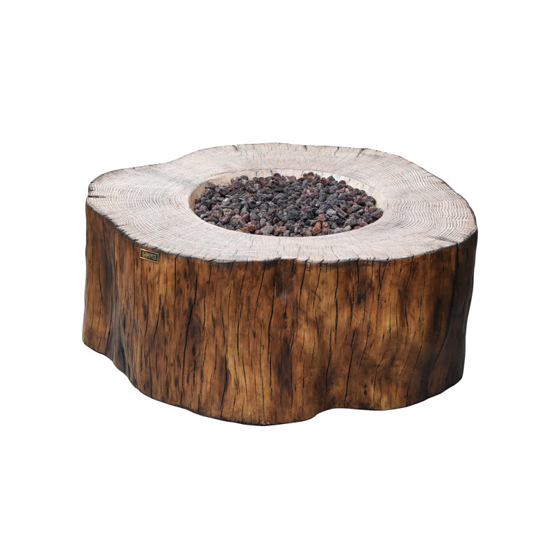 Manchester 42" Outdoor Redwood Concrete Fire Table 45,000 BTU - Includes Lava Rocks & PVC Cover, Propane