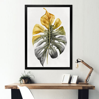 Jaune et gris, feuille de philodendron I - art mural sur toile florale