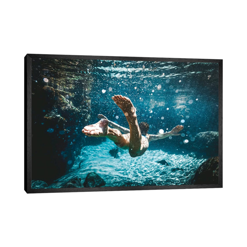 Fairy Pools Swimmer Underwater by James Vodicka - Print on Canvas, 152.5 cm H x 101.5 cm W, Black Framed