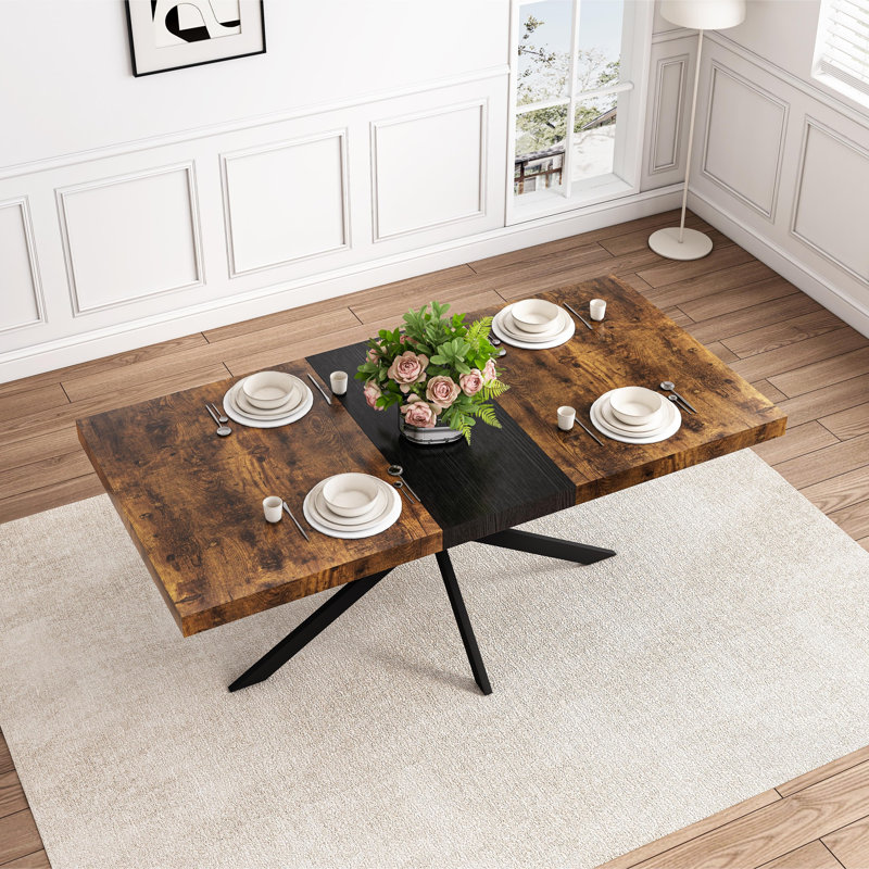 Retro Rectangular Stretch Dining Table With Carole Top, Embossed Center Plate, And Storage Box, Ideal For Modern And Classic Interiors