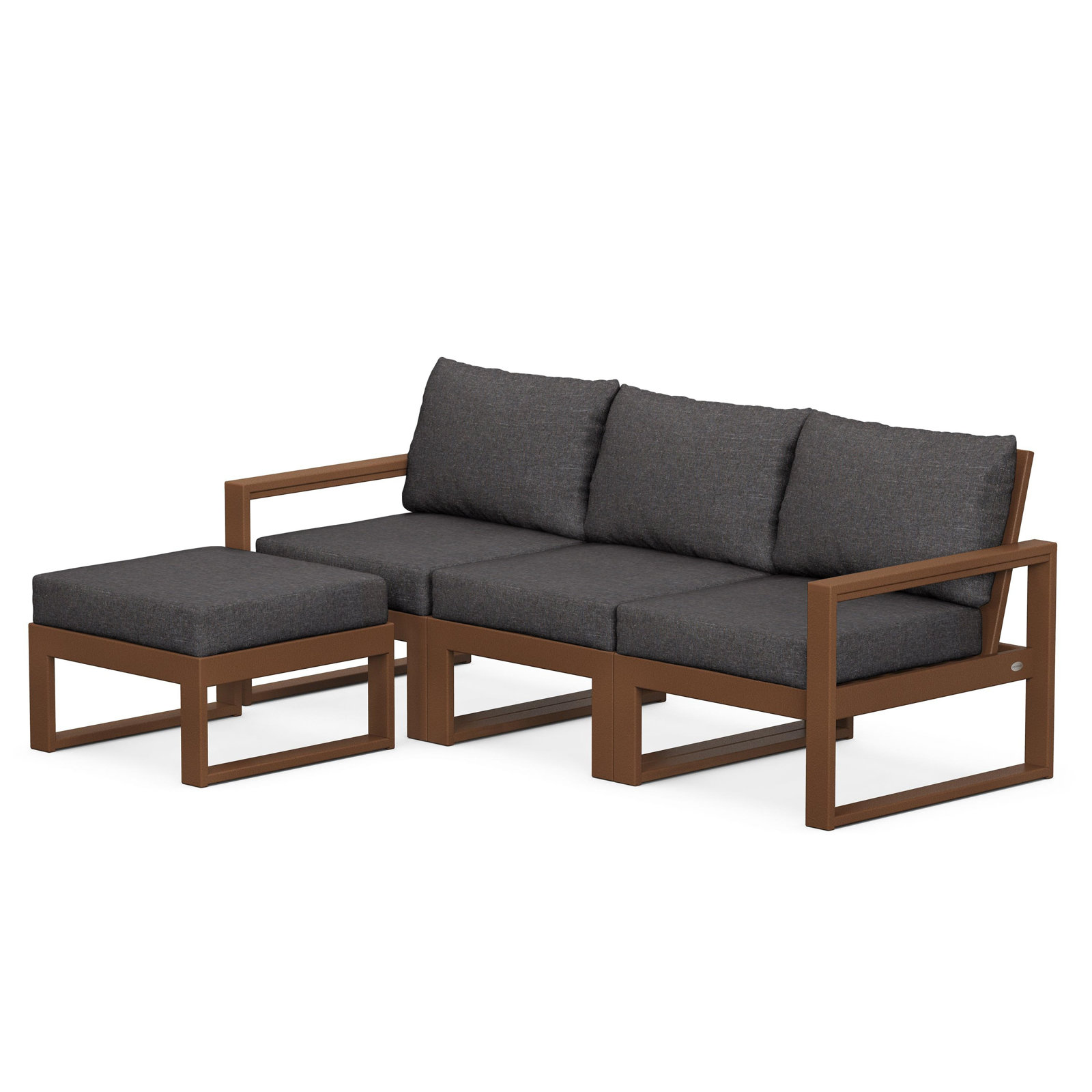 POLYWOOD EDGE Modular Deep Seating Set with Ottoman, Ash Charcoal, Teak