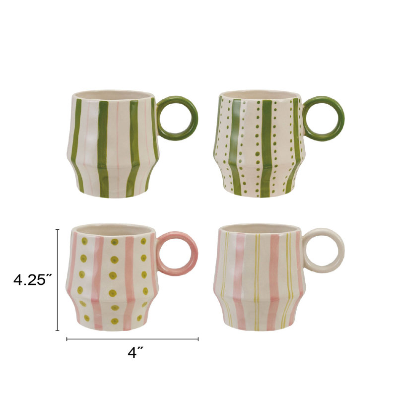 Stoneware Mug Set With Striped Pattern