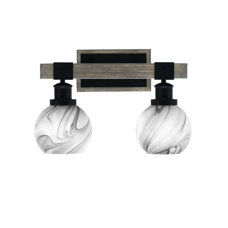 Bitner 2 Light Bath Bar Shown In Matte Black & Painted Distressed Wood-Look Metal Finish