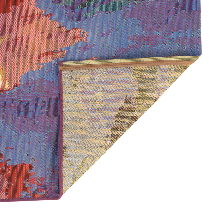 Azaleea Power Loomed Polypropylene Outdoor Are Rug in Blue/Red/Orange, Rectangle 6'1" x 9'