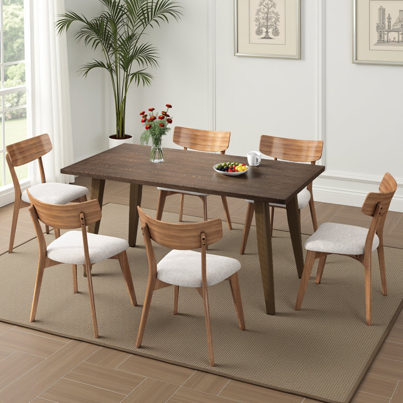 Ensemble de salle à manger de style Mid-Century - table à finition brune et 4 chaises rembourrées (capacité de 300 lb), Beige