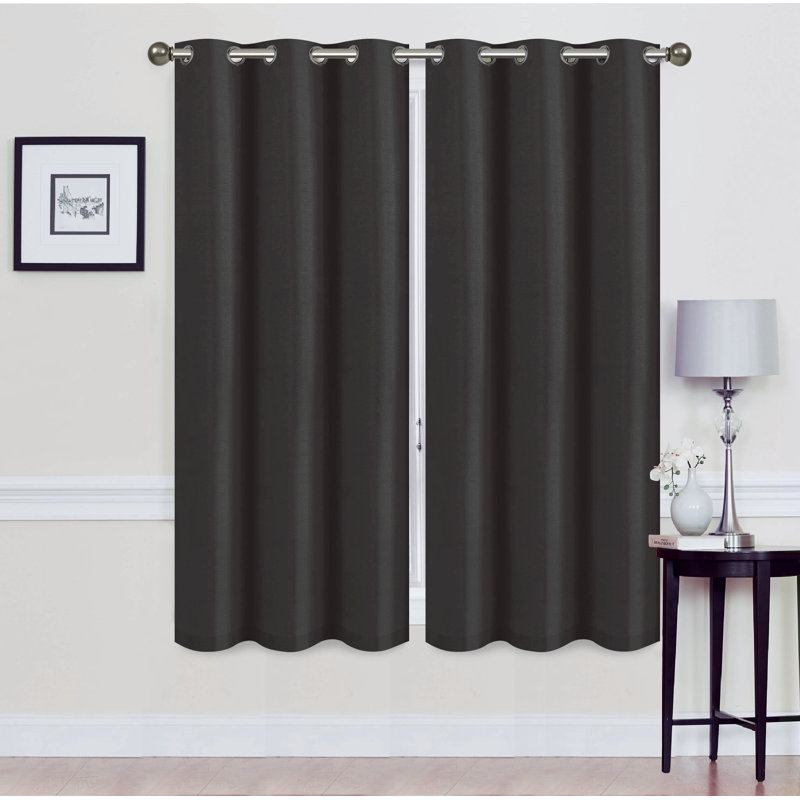 Solid Blackout Thermal Grommet Curtain Panel Set, Black, 38" W x 63" L