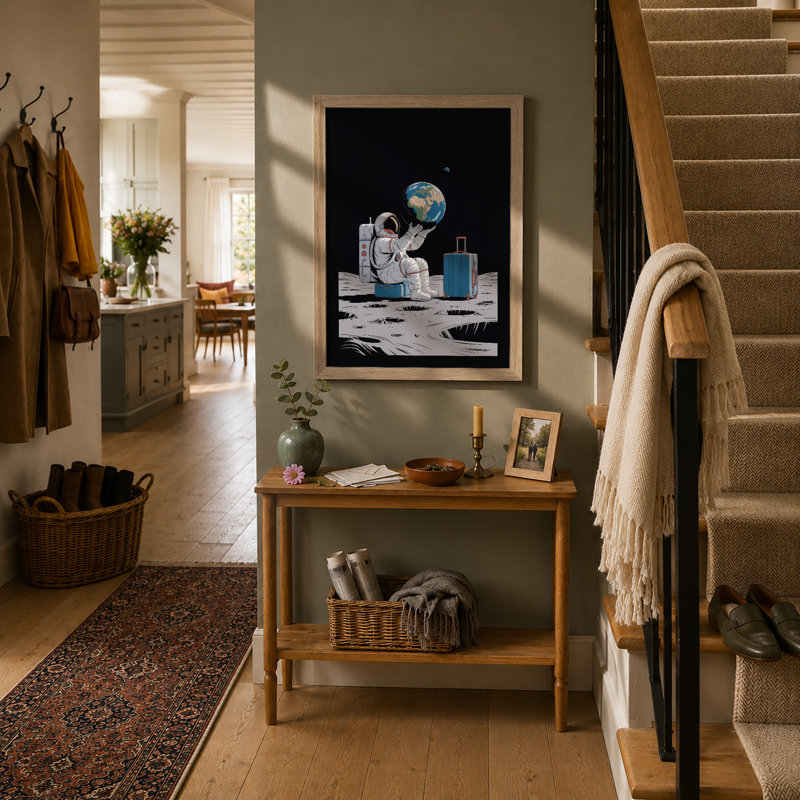 Astronaut on the Moon Modern - Framed Print, A3 - 42.0 x 29.7 cm, Oak