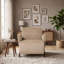 Fauteuil d'appoint confortable en velours Aura avec pieds en bois massif pour le salon