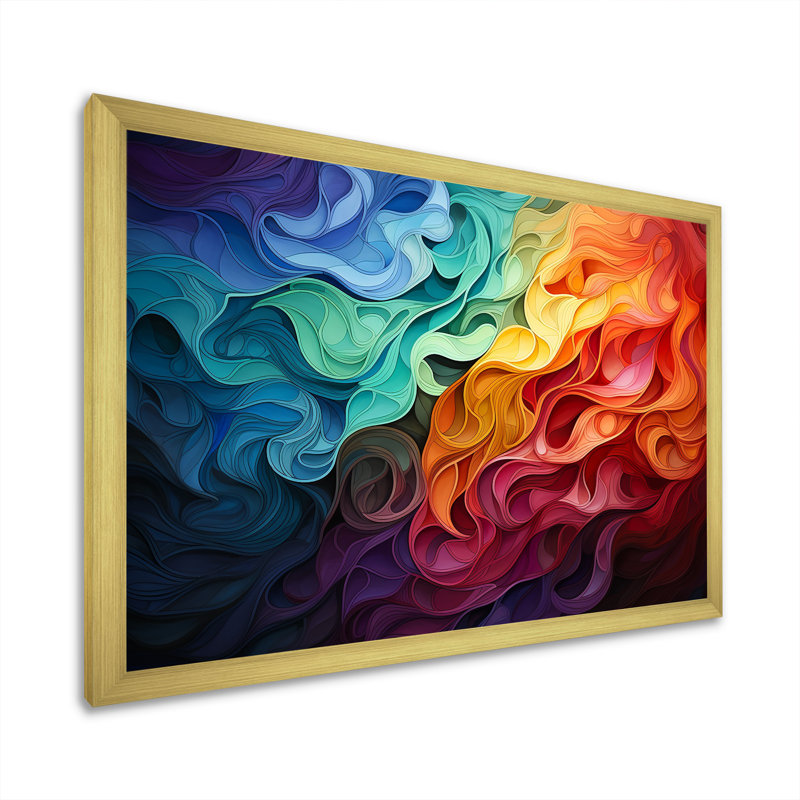 Illusions symétriques multicolores Op Art I, Cadre doré simple, H 16 po x l 32 po x P 1 po
