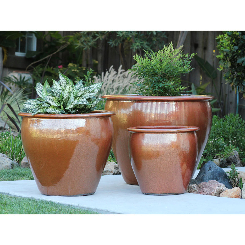 Pot de fleurs extra large en céramique émaillée, style aquarium - Intérieur/Extérieur, P 30,0 po x H 25,0 po, Rouge somptueux