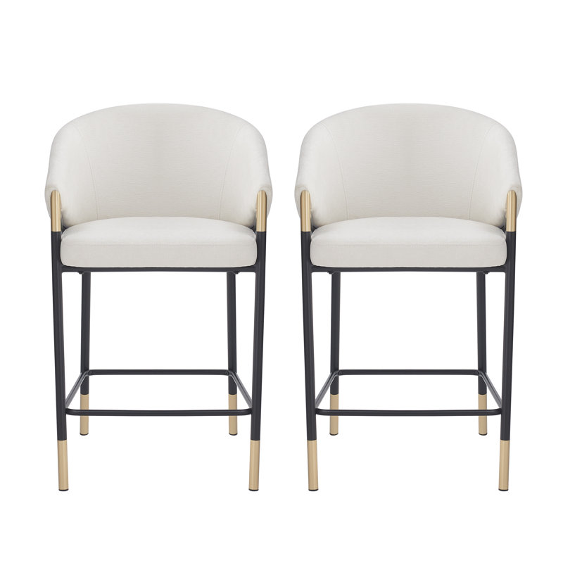 Krisslyn 26” Seat Height Upholstered Counter Stools With Metal Frame, Beige