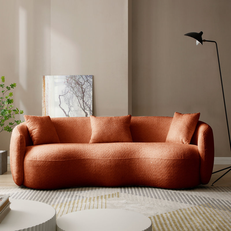 Canapé incurvé moderne Yazgur Boneless, Chenille orange, 26.9" H x 93.6" W x 41.3" D