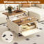 Table basse de style champêtre avec plateau relevable, rangement intégré, table basse carrée à roulettes verrouillables, station de recharge et meuble d'appoint, table basse rustique pour salon
