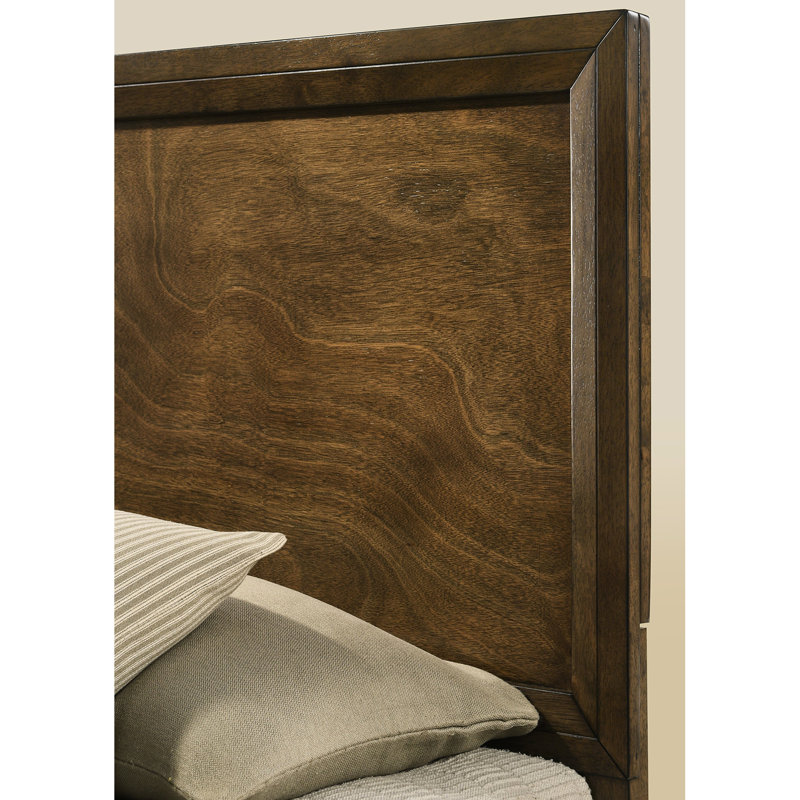 Grand lit, panneau de tête de lit en hévéa massif noyer massif avec placage, 1 pièce, aménagement de chambre à coucher de style transitionnel
