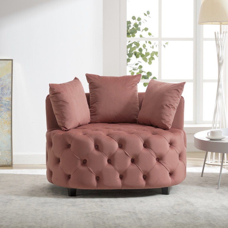 Classical Living Room Chair In Pink, Velvet Foam, American Design Style Modern Pink Accent Chair, Foam Filled For Area,, Pink