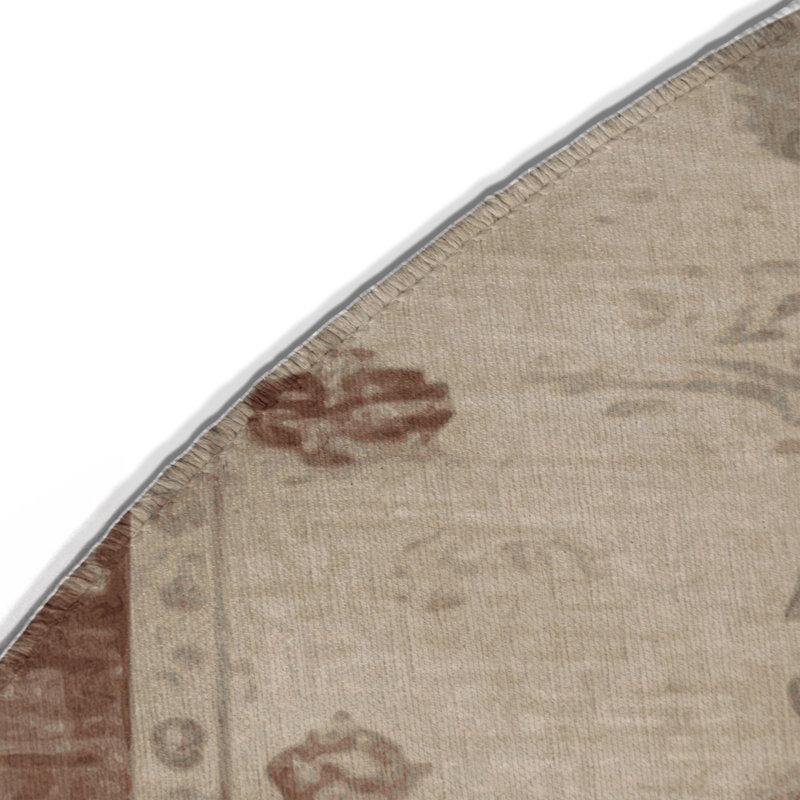 Overdyed Beige Indoor and Outdoor Area Rug, Round 5'