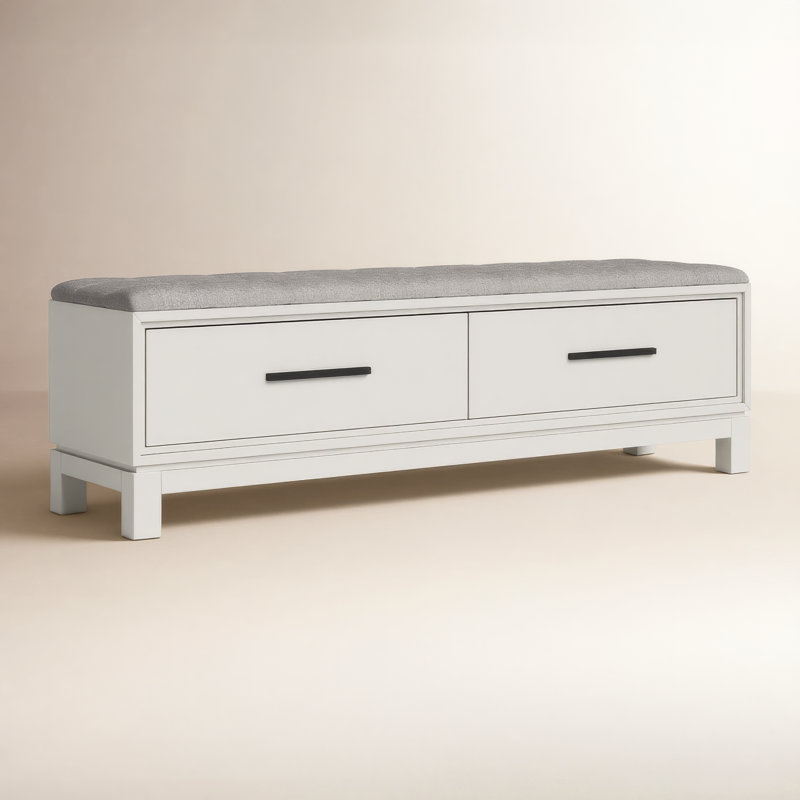 Banc de rangement rembourré à tiroir Wrightia, Blanc craie