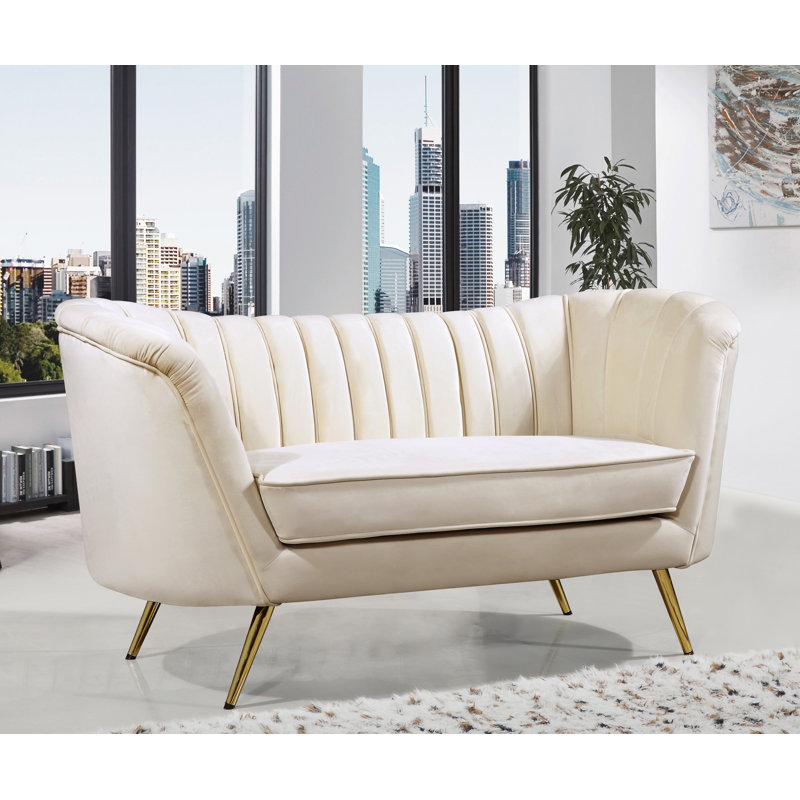 Margo 65" Velvet Flared Arm Loveseat, Cream Velvet