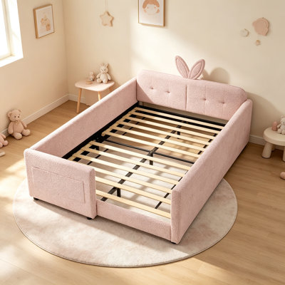 Lit plateforme pleine grandeur avec boucle d'oreille avec barrière de sécurité et poche latérale