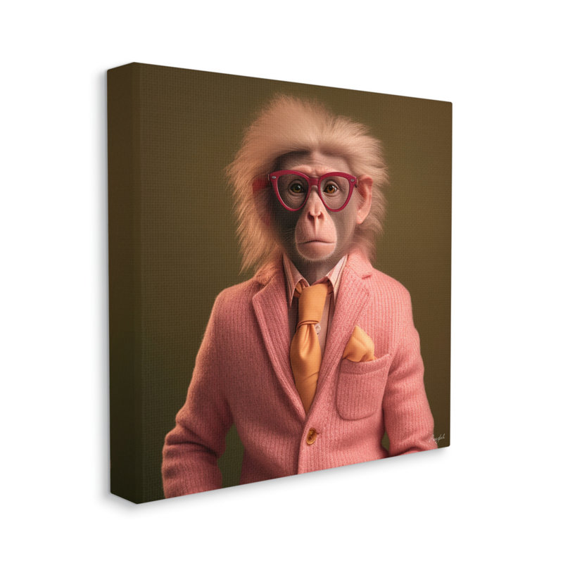 Élégant portrait de singe sur toile par Roozbeh, H 36 po x l 36 po x P 1,5 po