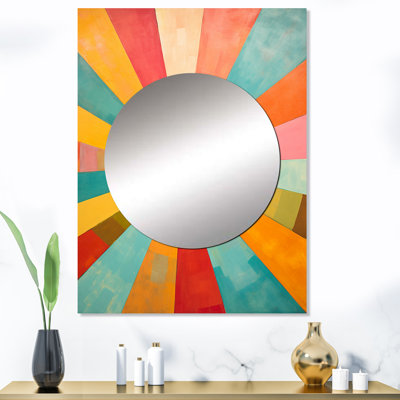 Larache coloré Mid-Century optique Serenade II - grand miroir moderne de style Mid-Century, décor de miroir mural unique de style Mid-Century moderne, impression d'art en métal