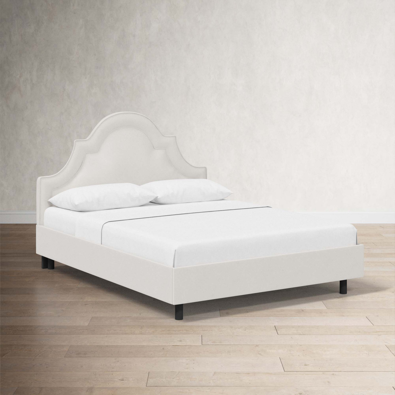 Knipe Upholstered Scalloped Bed, Queen, Bella Light Gray Performance Velvet