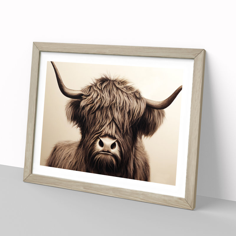 Highland Cow View Vol.1 - Framed Print, 34cm H x 46cm W x 2cm D, Oak