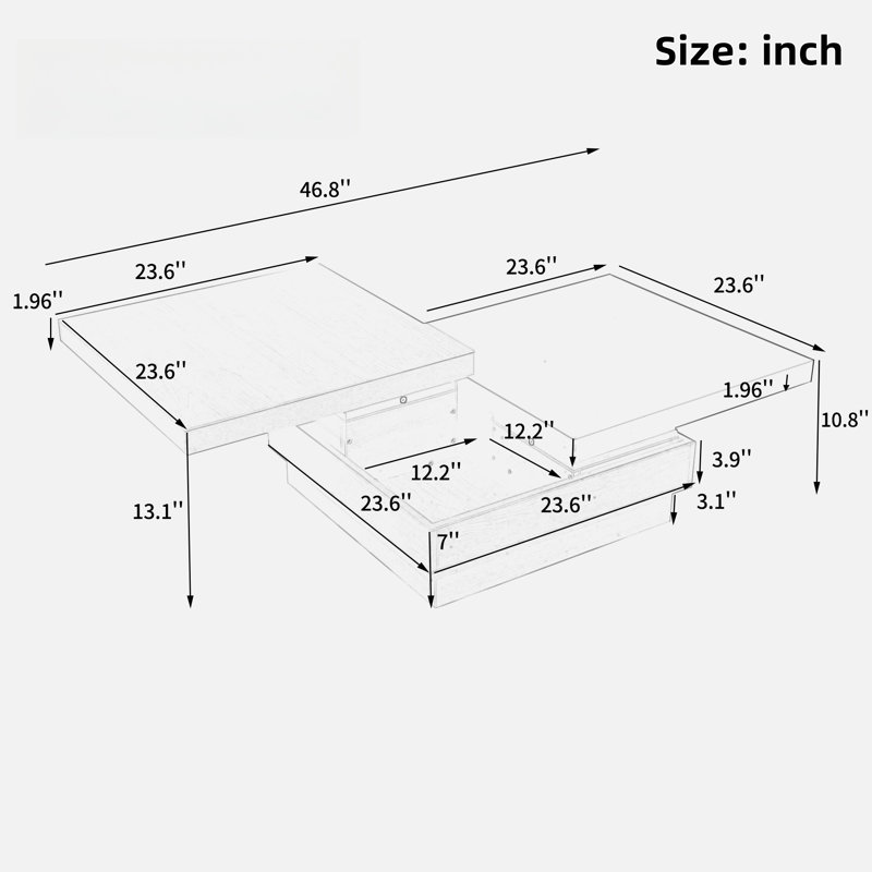Sarisha Modern Square Coffee Table with Rotatable Top, Two Colors Matching and 1 Hidden Storage Space, White