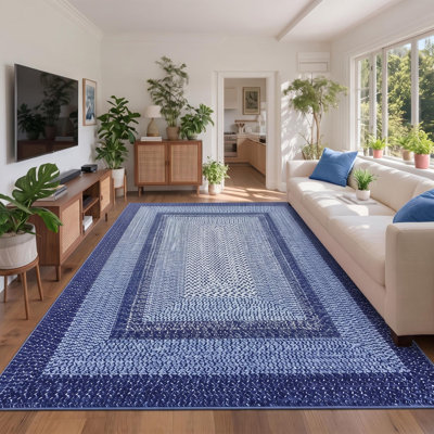 Modern Washable Area Rug 8'x10' Vintage Braided Print Non-Slip Low Pile Carpet for Living Room Bedroom Home Office, Grey