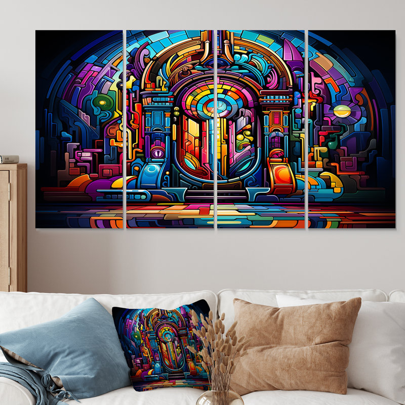 Multicolor Psychedelic Jukebox Sound - Jukeboxes 4 Piece Wall Art Set, 28" H x 48" W