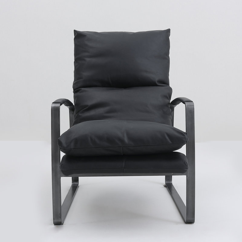 Méridienne Salinas, Cuir véritable noir Onyx, Fer patiné