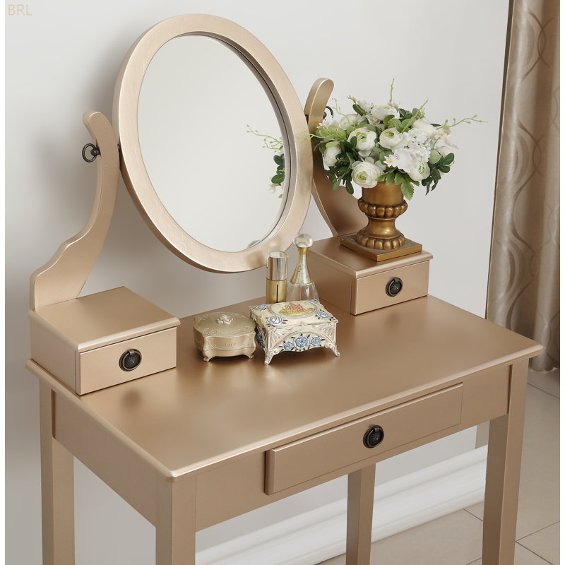 Ensemble coiffeuse et tabouret de maquillage Moniys, Doré