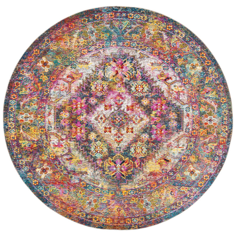 Tapis oriental jaune / rose Myia, Rond 7 pi