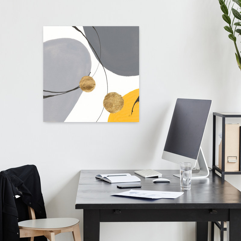 Orbes dorés IV abstrait et art contemporain moderne, H 18 po x l 18 po