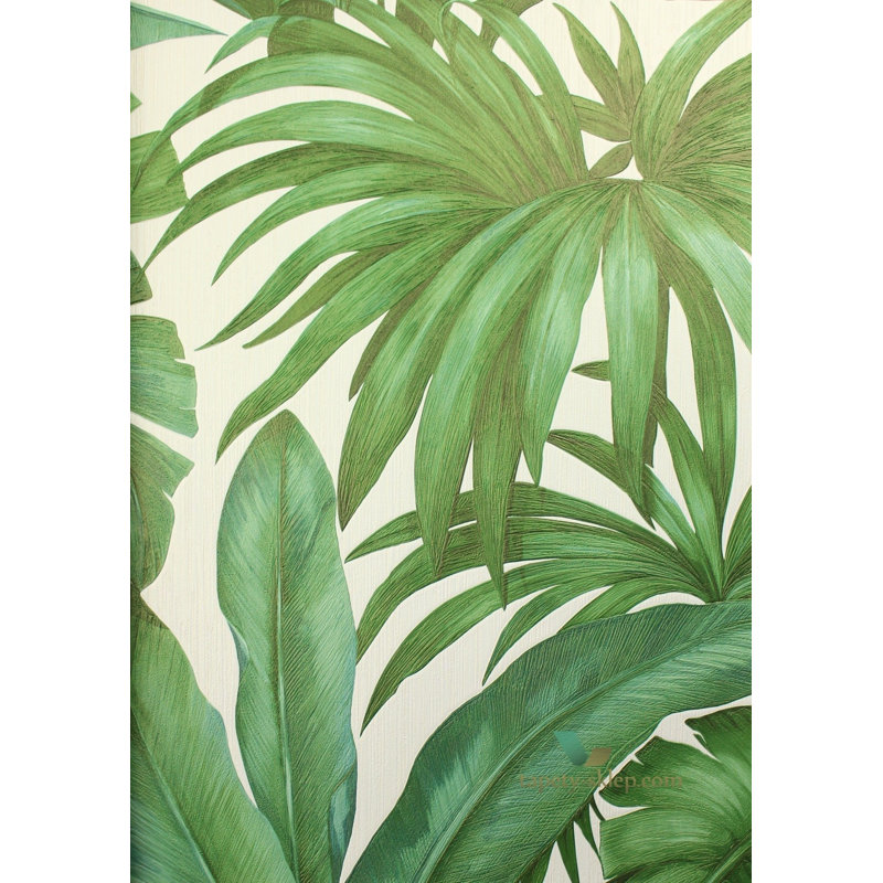 Palm Leaf White Green Wallpaper