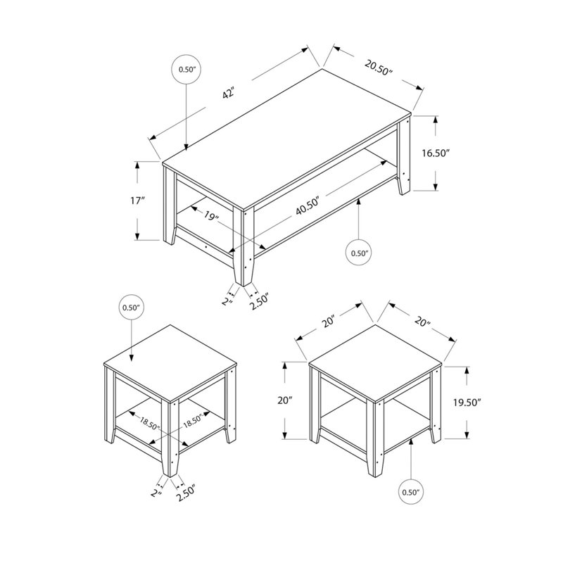 Transitional Table Set, 3pcs Set, Oak