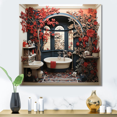 Red Modern Bathroom Charm II - Laundry Wall Art