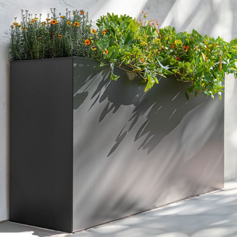 Reny Galvanised Zinc Trough Planter, 40cm H x 100cm W x 40cm D, Grey