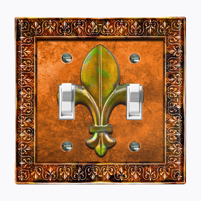 Patterned 2 - Gang Toggle Light Switch Standard Wall Plate, Orange